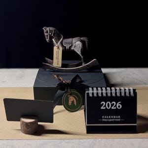 Ready-to-Gift Rocking Horse Set · Personalized Keepsake · Wooden Horse Ornament · 2026 Mini Calendar · Symbolic Gift image 13