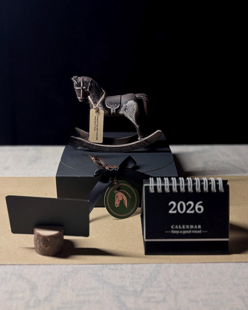 Ready-to-Gift Rocking Horse Set · Personalized Keepsake · Wooden Horse Ornament · 2026 Mini Calendar · Symbolic Gift image 13