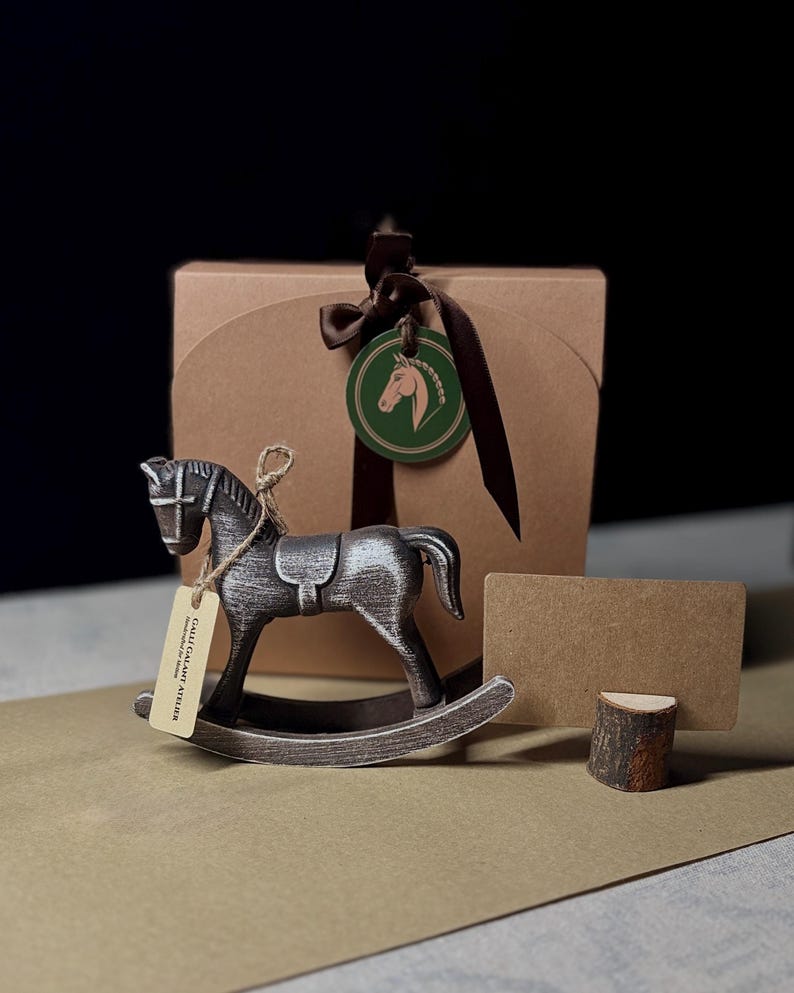 Ready-to-Gift Rocking Horse Set · Personalized Keepsake · Wooden Horse Ornament · 2026 Mini Calendar · Symbolic Gift Set without calendar