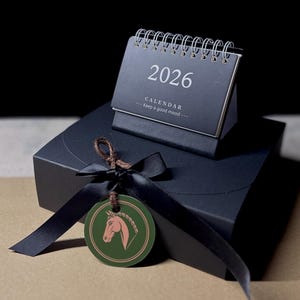 Personalized Christmas Gift Set • Wooden Rocking Horse Ornament • 2026 Mini Calendar • Symbolic Holiday Keepsake