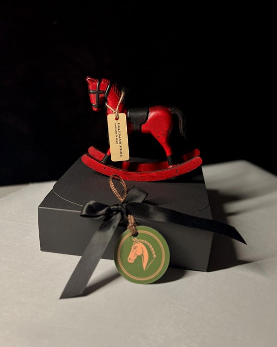 Ready-to-Gift Wooden Rocking Horse Set • Black Gift Box • Personalized Card • Symbolic Keepsake