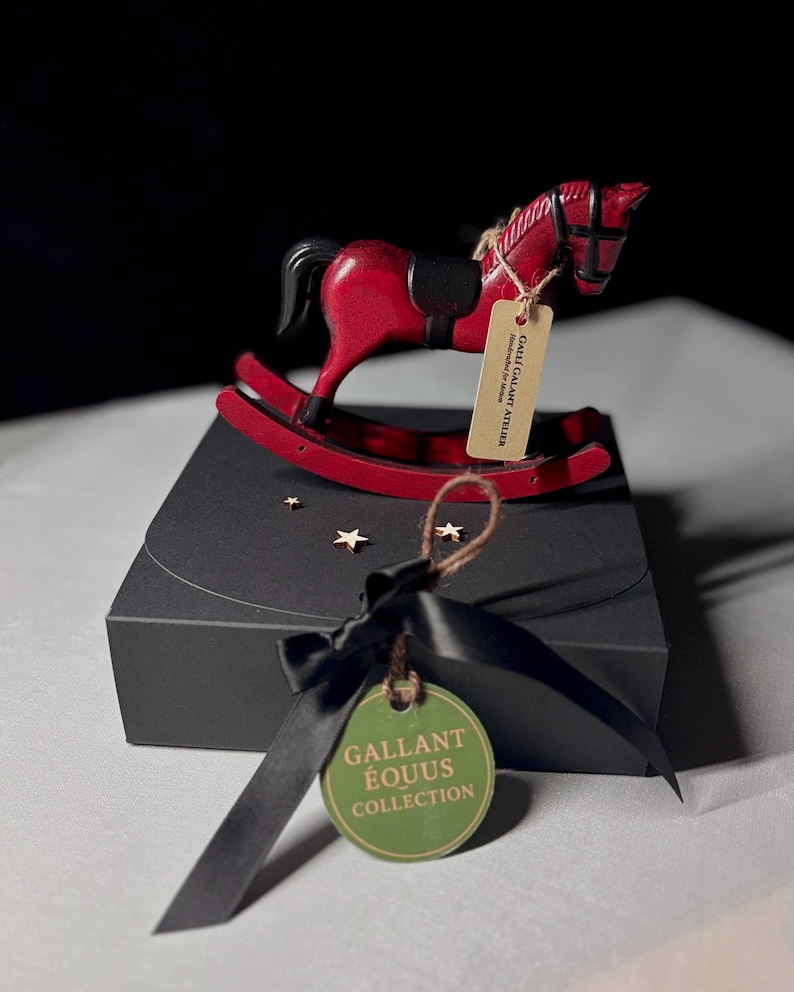 Ready-to-Gift Wooden Rocking Horse Set • Black Gift Box • Personalized Card • Symbolic Keepsake