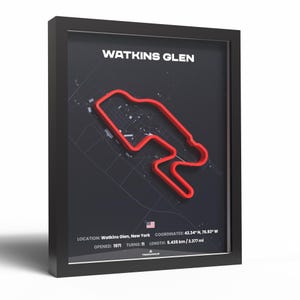 3D Watkins Glen Grand Prix Circuit - Framed Track Poster Art - Circuit Decor - Racing Gift for Motorsport Fans