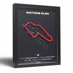 3D Watkins Glen NASCAR Framed Track Poster Art - Circuit Decor - Racing Gift for Motorsport Fans