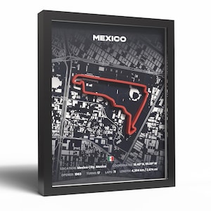 Affiche imprimée en 3D sur la piste de Formule 1 du Mexique · Art mural du Grand Prix du Mexique · Cadeau de circuit de F1 pour les fans de course · Cadeau de Formule 1 F1 pour les fans de course