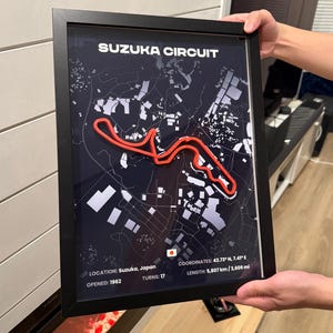 Formula 1 3D Printed Suzuka Circuit F1 Track Poster · F1 Wall Art · Handmade Formula 1 Racing Gift · Formula 1 Map · F1 Motorsport Decor Art