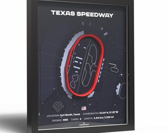 Póster 3D de la pista de carreras de Texas Speedway - Decoración de circuito - Regalo de carreras para aficionados al automovilismo