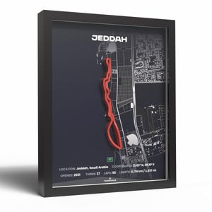 Affiche imprimée en 3D sur la piste de Formule 1 de Djeddah · Art mural Grand Prix d'Arabie saoudite · Cadeau de circuit de rue de F1 pour les fans de course · Art souvenir de F1