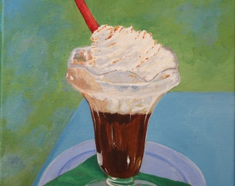 Coffee Painting Still LIfe Original Acrylic Iced Coffee, Realism,Coffee Shop, Cafe, Kitchen Art Food Art