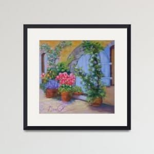 8x8 Provence, France City Scene, Colorful Flowers Oil Painting, Hand Painted french country painting, French architecture, cottage art gift