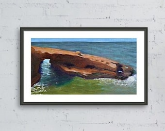 Sunset Cliffs The Arch, 6x12 Plein air painting, Ocean Beach, Original Oil Painting, San Diego Seascape, Mother's Day Gift, Gift for him