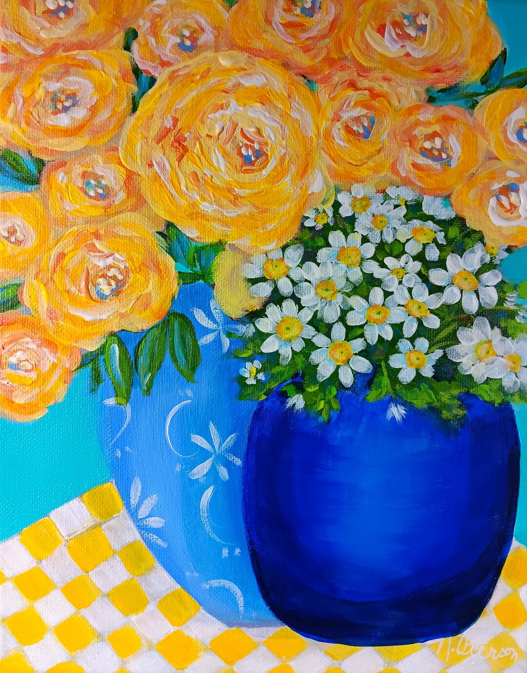 Abstract Yellow Floral 8x10 Original Painting Still Life Etsy