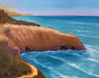 plein air painting, Sunset Cliffs Natural Park, 9x12, Ocean Beach Oil Painting, San Diego seascape, gift for him Mother's Day Gift, WALL ART