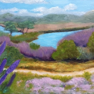 Plein Air Oil Painting 9x12 Buena Vista Lagoon, Carlsbad Marsh wetlands landscape, California Impressionism, California art, Carlsbad Hiker