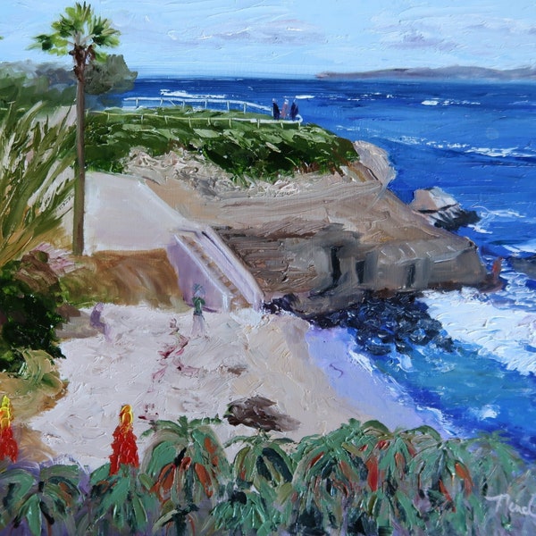 California Seascape, La Jolla Cove, Palette knife Oil Painting, San Diego Beaches, impressionsim, Original Artwork, San Diego Artist