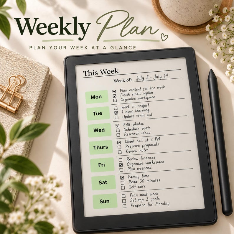 Hyperlinked To-do List Planner for Remarkable Paper Pro Move, Weekly ...