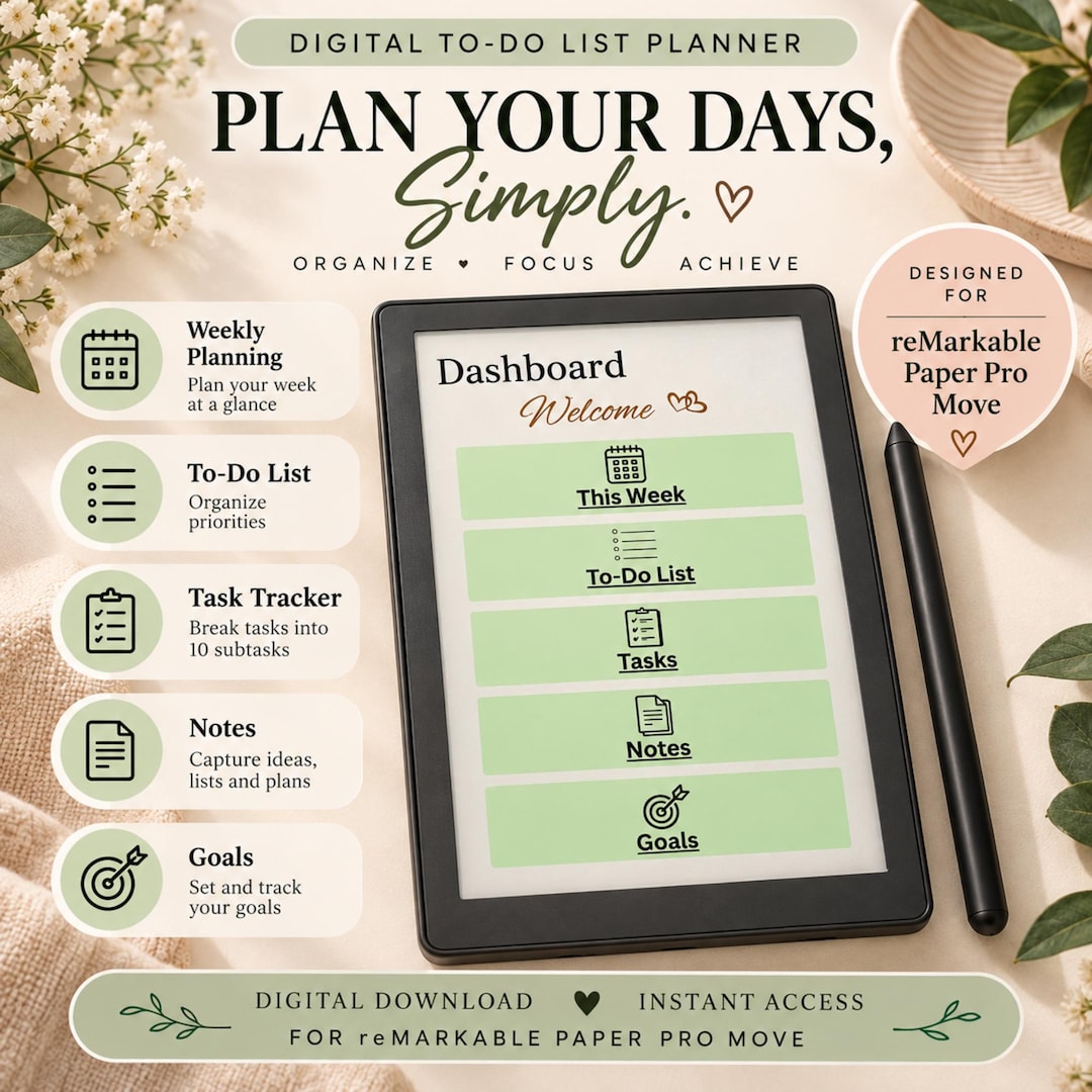 Hyperlinked To-do List Planner for Remarkable Paper Pro Move, Weekly ...