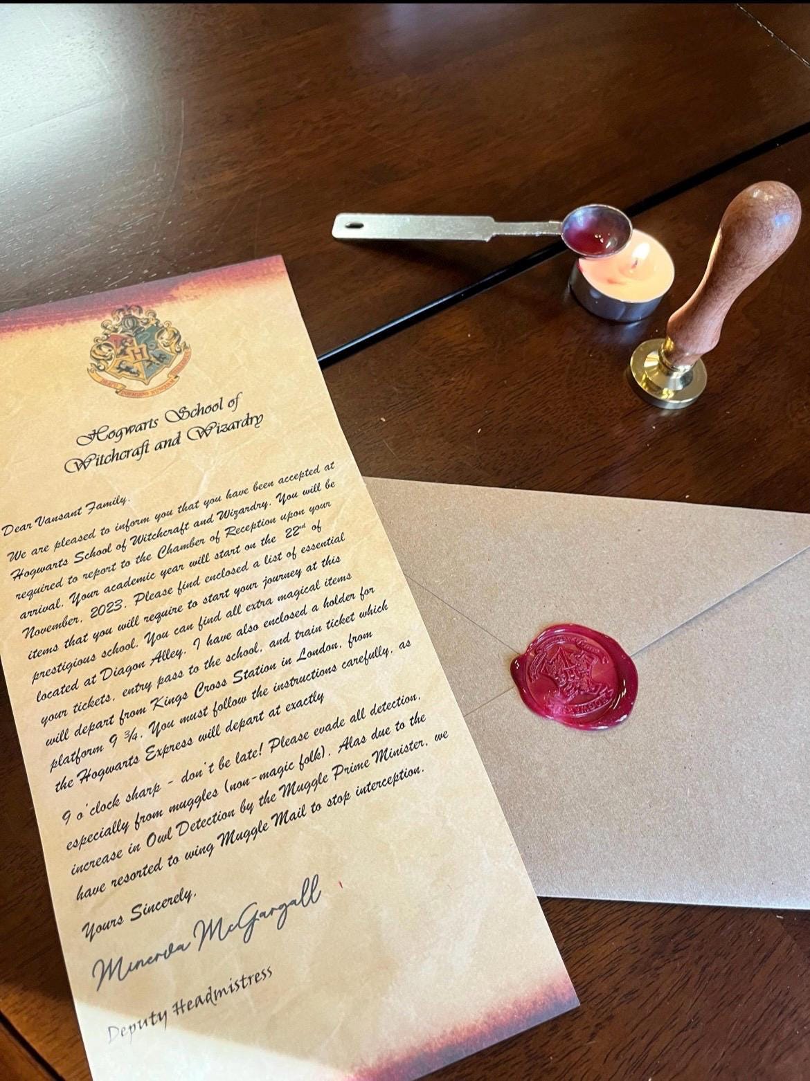 Personalized Hogwarts Acceptance Letter – Real Wax Seal | Universal Studios Vacation Surprise | Priority Shipping Included
