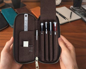 Étui à stylos en cuir fait main | Étui pour stylo plume | pochette de papeterie vintage avec fentes pour stylo | Support de rangement pour organiseur de stylos | Cadeau pour lui