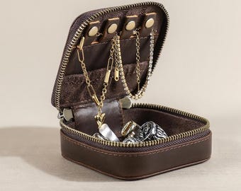 Personalized Leather Jewelry Box | Travel Accessories Storage | Handmade Jewelry Organizer | Travel Jewelry Box | Customized Gift
