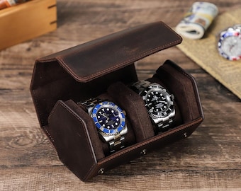 Handmade Leather Watch Case |  Personalized Travel Case | Travel Protective Watch Organizer | Groomsmen gift | Leatehr gift for Mom