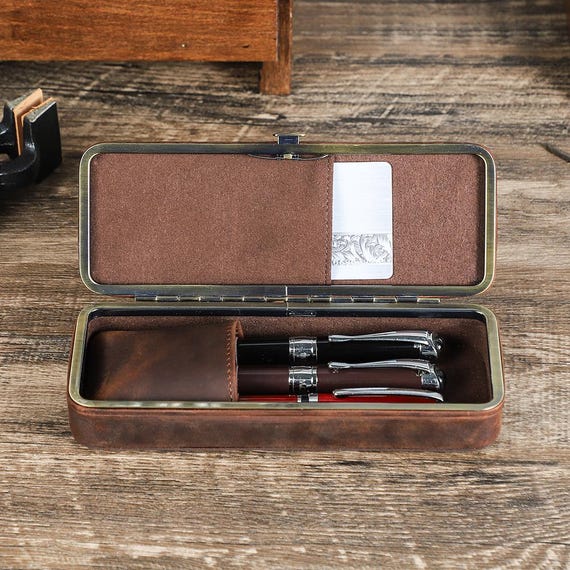 Fountain Pen Storage Case | Leather Pen Case for 3 Pens | Metal Frame Design | Elegant Writing Gift | Leather gift for mom