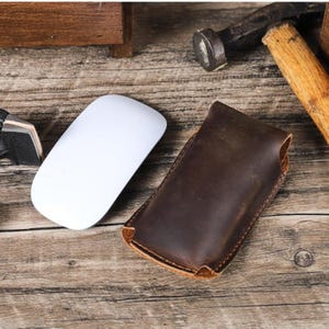 Custodia per mouse Apple in pelle Crazy Horse, realizzata a mano, con apertura a ribalta per mouse Apple, custodia protettiva anticaduta, stile vintage