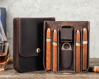 Luxury Leather Travel Cigar Case | 4-Cigar Humidor | Handcrafted Cigar Box | Cigar holder | Groomsman gift, Christmas Gift