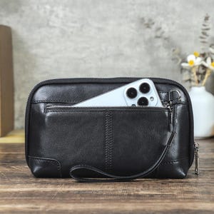 Personalized Leather Tech Organizer Bag | Handmade Electronics Accessories Travel Case for Cables, Chargers & Gadgets | leather gift for mom image 9
