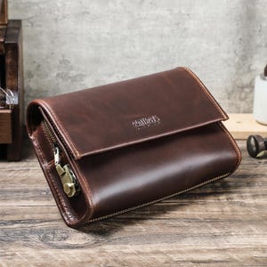 Personalized Leather Men’s Clutch Bag | Handcrafted Oil Leather Business Travel Organizer with Lock | Luxury Wristlet Wallet Gift for Him