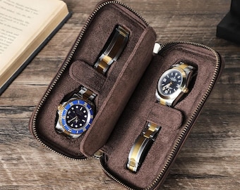 Personalized Leather Watch Case for 2 Watches|Handmade Travel Watch Case|Leather Double Watch Holder|Compact Watch Storage|Gift for Him