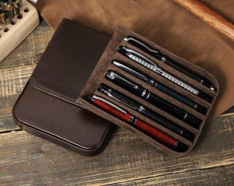 Boîte de rangement en bois faite main pour 6 stylos avec fermeture magnétique | Étui à stylo plume de luxe pour collectionneur | Coffret de présentation prêt à offrir avec 6 emplacements