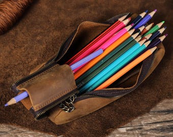 Personalized Leather Pen Case | Handcrafted Zipper Pouch | Handmade Pen Holder | Stationery Organizer | Valentine's Day gift