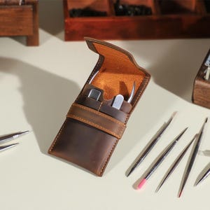 Vintage Leder-Werkzeugkoffer | Handgefertigtes Reisetäschchen für Nail Art | Muttertagsgeschenk für Mama | Pflege Werkzeuge Aufbewahrungstasche