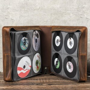 Vintage Leather CD Case | Handmade Disc Organizer for 56-Disc | Car Travel Wallet with Wrist Strap | Retro Genuine Leather Storage Bag image 11