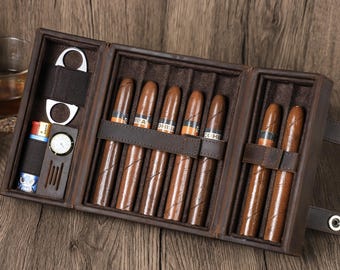 Handmade Leather Cigar Case | 7-Cigar Humidor with Hygrometer | Personalized Cigar Holder | Travel Cigar Case | Luxury Gift for Him