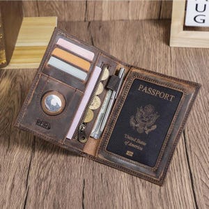 Porta-passaporte em couro integral com bloqueio RFID, carteira de viagem para passaporte, capa fina para passaporte com 4 compartimentos para cartões e bolso para moedas