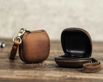Leather Earbuds Case for Beats Fit Pro | Handmade Genuine Leather Zipper Cover with Wrist Strap | Portable Bluetooth Headphone Pouch