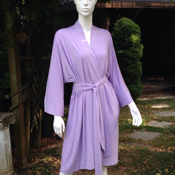 Natural Bamboo Bathrobe. Ready to ship. Jersey kimono robe. lavender knit robe. lilac