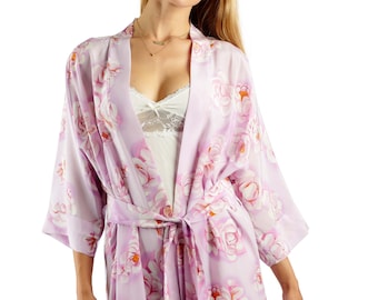Florales de Dama traje de seda - rosa rosa - colección de verano de Flora - bata de seda - flor - edición limitada