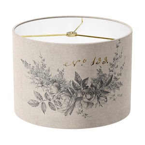 MEDIUM or LARGE SIZE - 10 11 12 13 14 15 Inch Drum Lamp Shade - Linen Rose Garland on Beige Lampshade