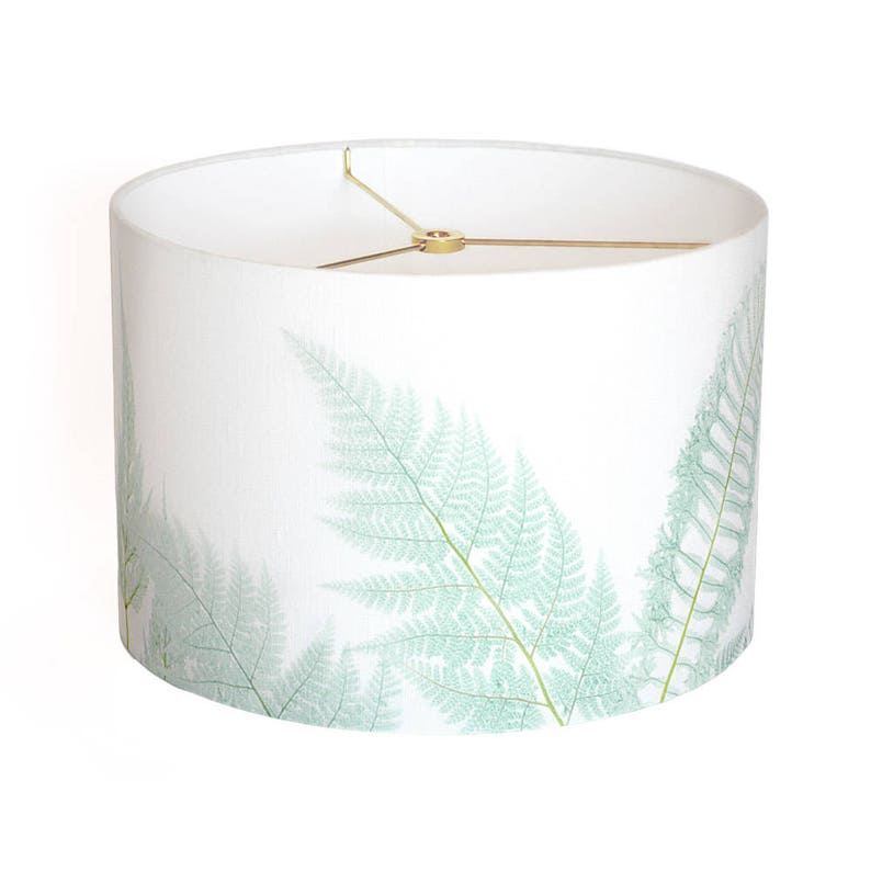 Small Linen Sea Glass Fern 7 8 9 Inch Drum Lamp Shade Aqua Decor Green Custom Made To Order Lampshade