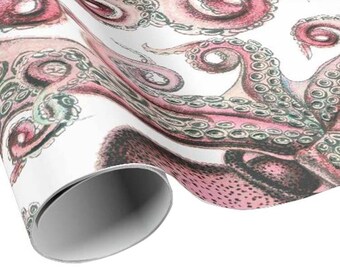 READY TO SHIP - Pink Octopus Gift Wrap - Ocean Creature Wrapping Paper - Gift Paper - Craft Paper