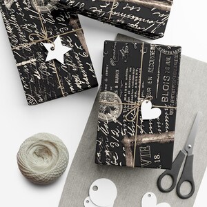 Papel de regalo estilo pizarra con diseño de libélula, color negro - Juego de 5 - Papel de regalo vintage francés - Papel de regalo - Papel artesanal para decoupage