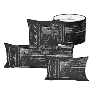 Chevillard French Script on Black Pillow Cover - Pillow - 16x26 14x36 14x26 14x20 12x20 12x18 16x 18x 20x 22x 24x 26x 28x Inch