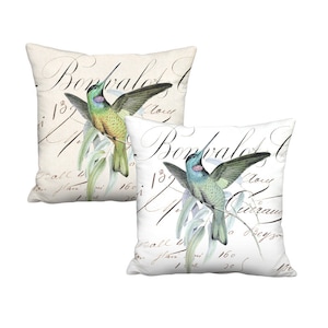 Bonvalot Hummingbird French Cottage Coastal Bird Pillow - 16x 18x 20x 22x 24x 26x Inch Linen Cotton Pillow Cover