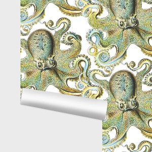WALLPAPER - Octopus in Yellow and Blue - Shelf Liner - Decoupage - Craft