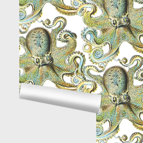 WALLPAPER Octopus in Yellow and Blue Shelf Liner | Etsy