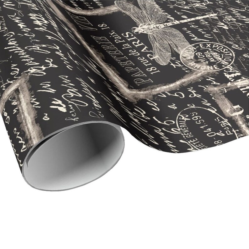 Gift Paper Black Papeterie Chalkboard Dragonfly Postcard Gift Wrap Craft Paper Vintage France Wrapping Paper Sheets READY TO SHIP