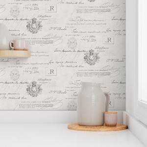 WALLPAPER - Famous France Script in French Grey - Shelf Liner - Decoupage - Craft - Chateaucore